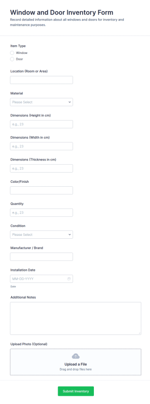 Window And Door Inventory Form Template
