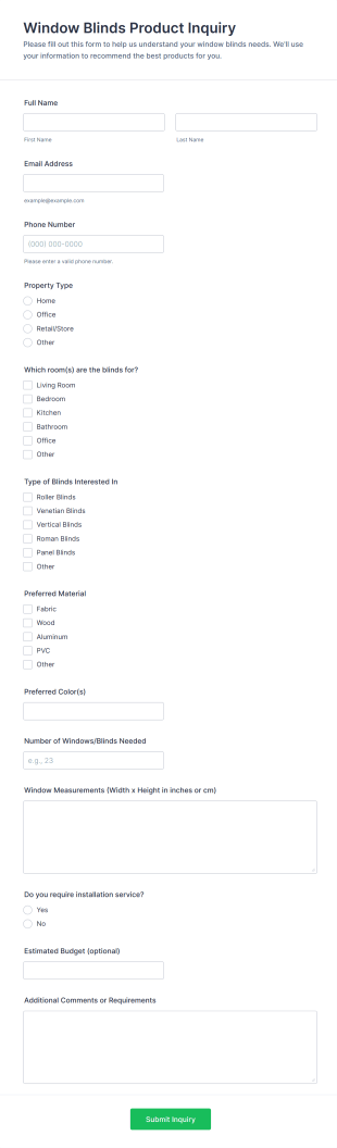 Window Blinds Product Inquiry Form Template