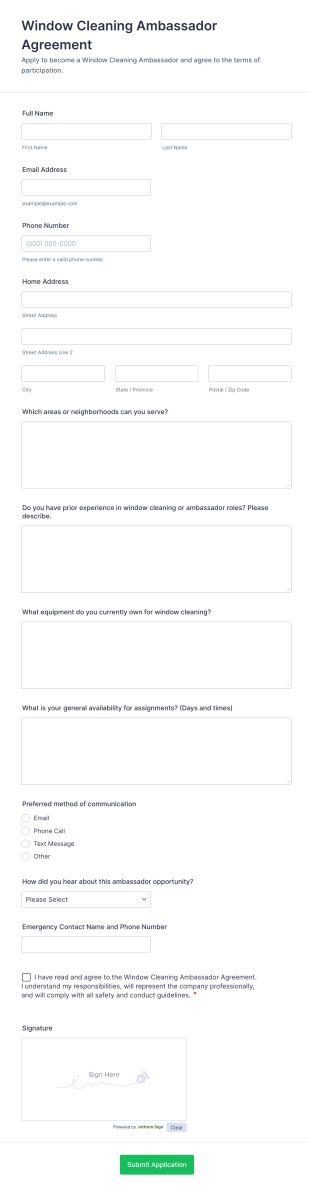 Window Cleaning Ambassador Agreement Form Template