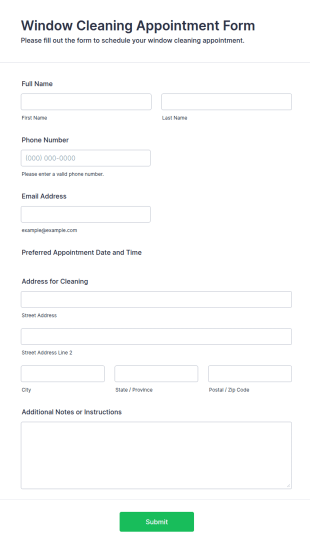 Window Cleaning Appointment Form Template