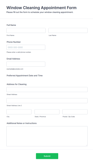 Window Cleaning Appointment Form Template