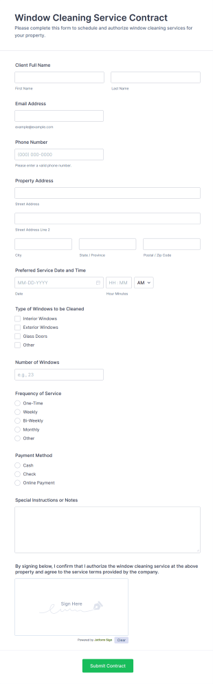 Window Cleaning Service Contract Form Template