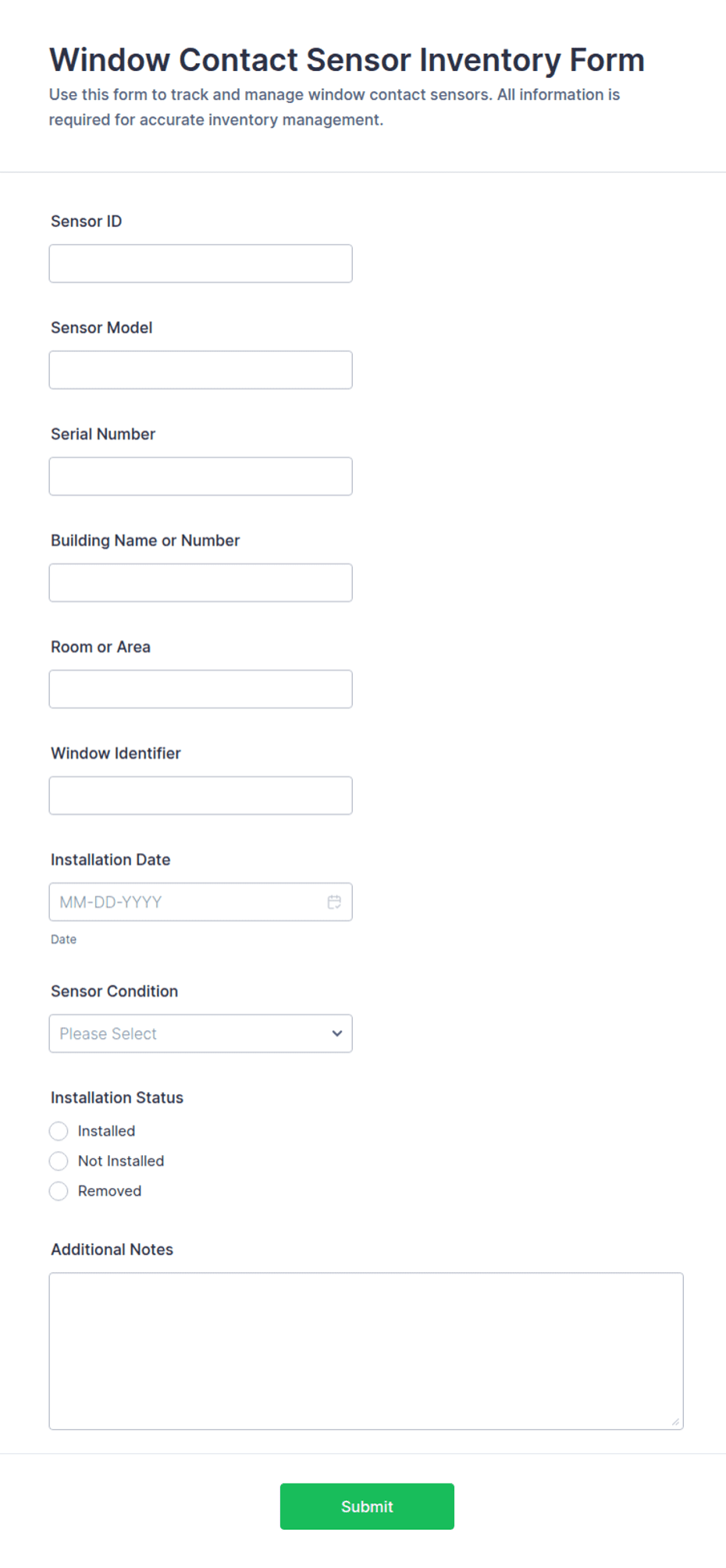 Agent Sensor Window Contact Sensor Inventory Form Template | Jotform