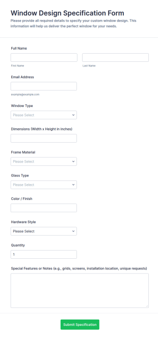 Window Design Specification Form Template