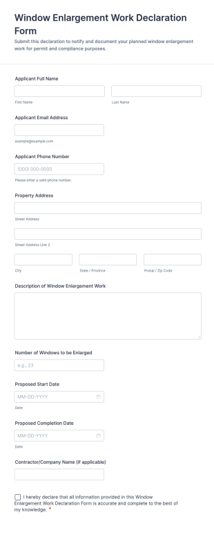 Window Enlargement Work Declaration Form Template