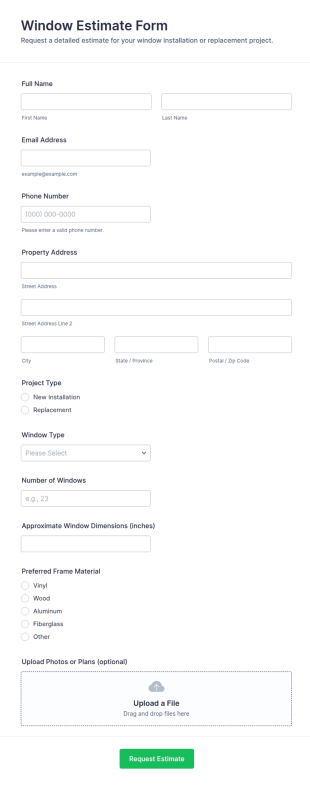 Window Estimate Form Template