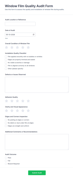 Window Film Quality Audit Form Template