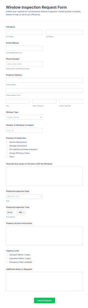 Window Inspection Request Form Template