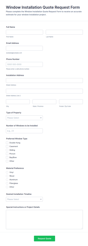 Window Installation Quote Request Form Template
