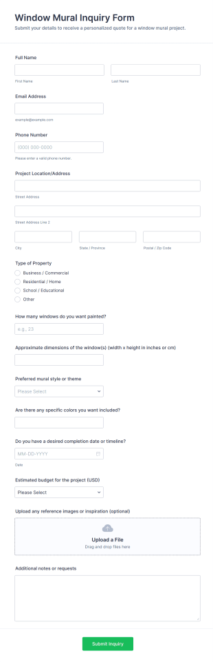 Window Mural Inquiry Form Template