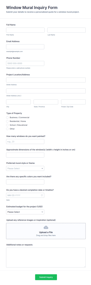 Window Mural Inquiry Form Template