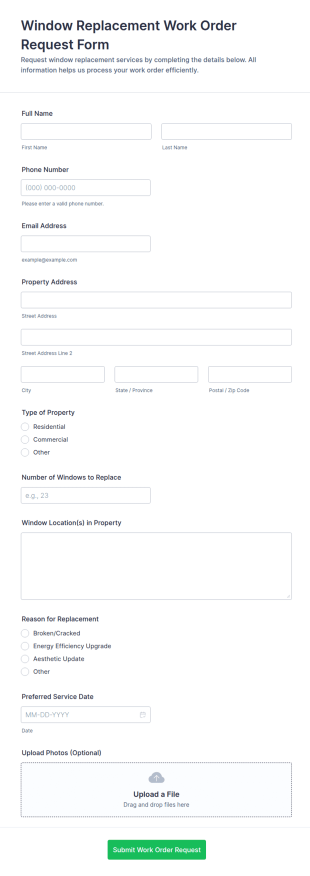 Window Replacement Work Order Request Form Template