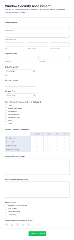 Window Security Assessment Form Template
