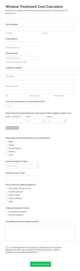 Window Treatment Cost Calculator Form Template
