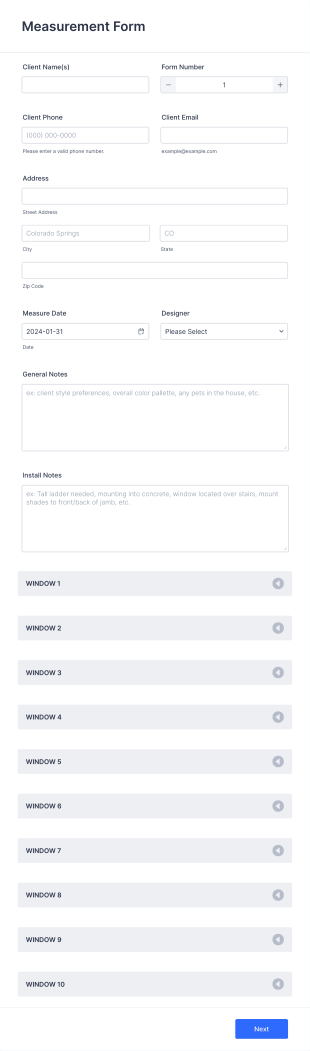 Window Treatment Measurement Form Template