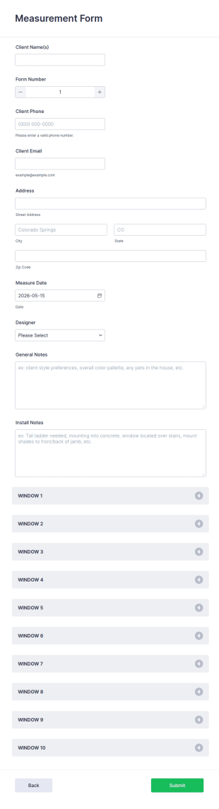 Window Treatment Measurement Form Template