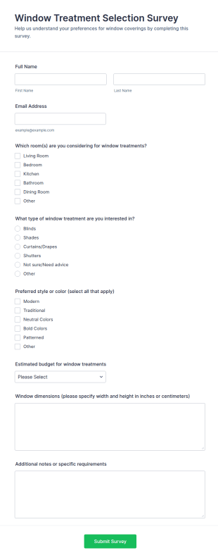 Window Treatment Selection Survey Form Template