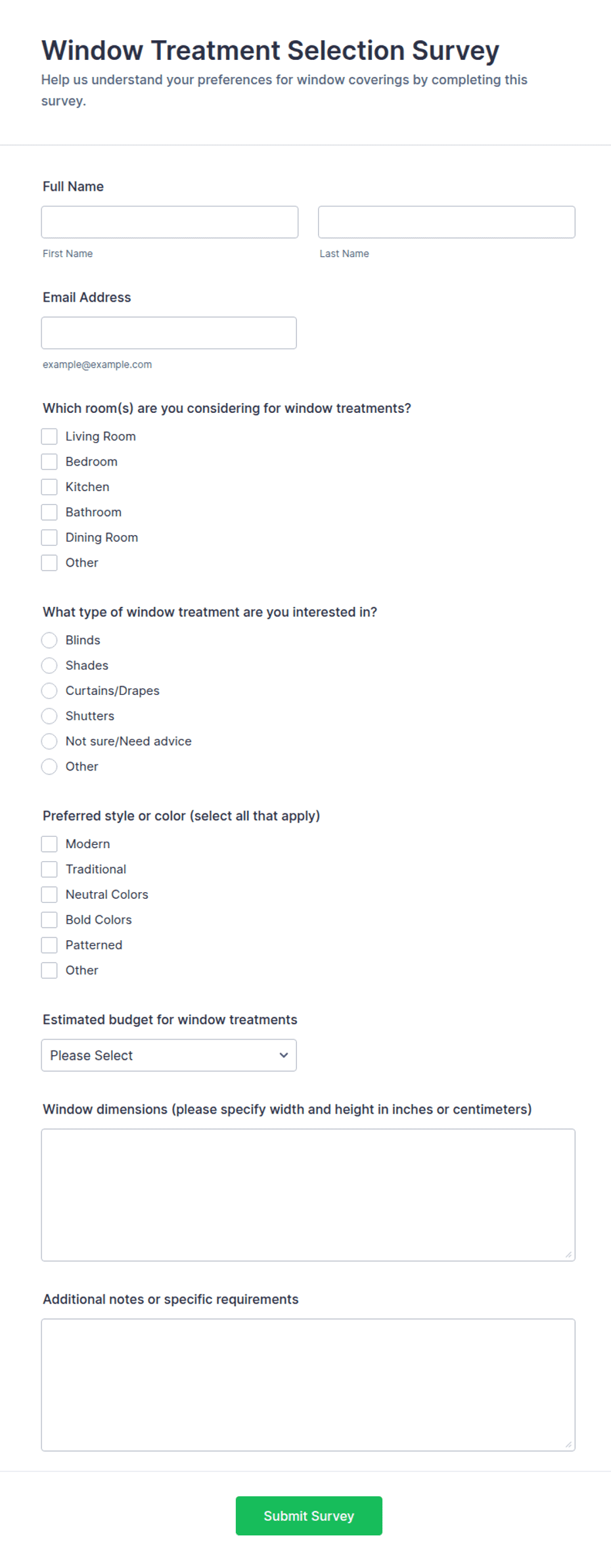 Window Treatment Selection Survey Form Template | Jotform