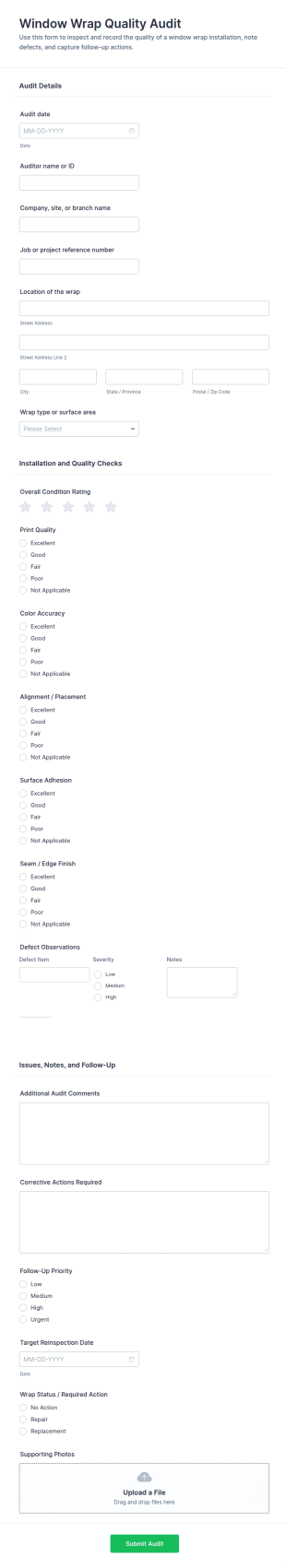 Window Wrap Quality Audit Form Template