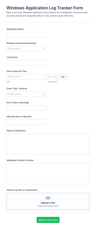 Windows Application Log Tracker Form Template