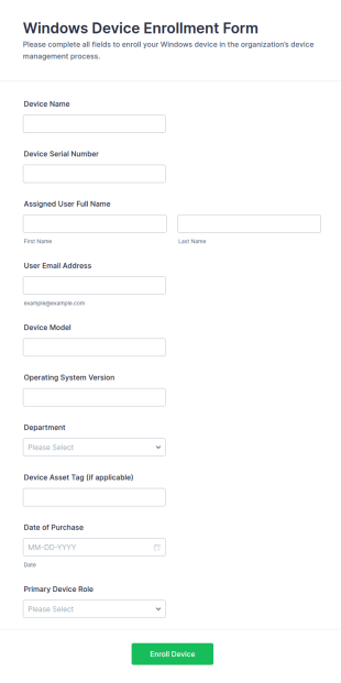 Windows Device Enrollment Form Template