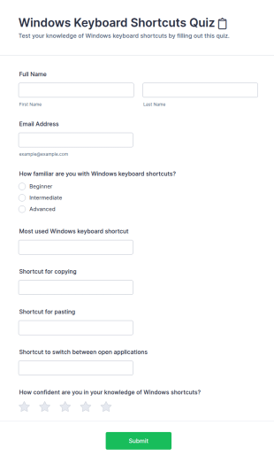 Windows Keyboard Shortcuts Quiz 📋 Form Template