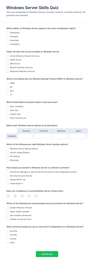 Windows Server Skills Quiz Form Template