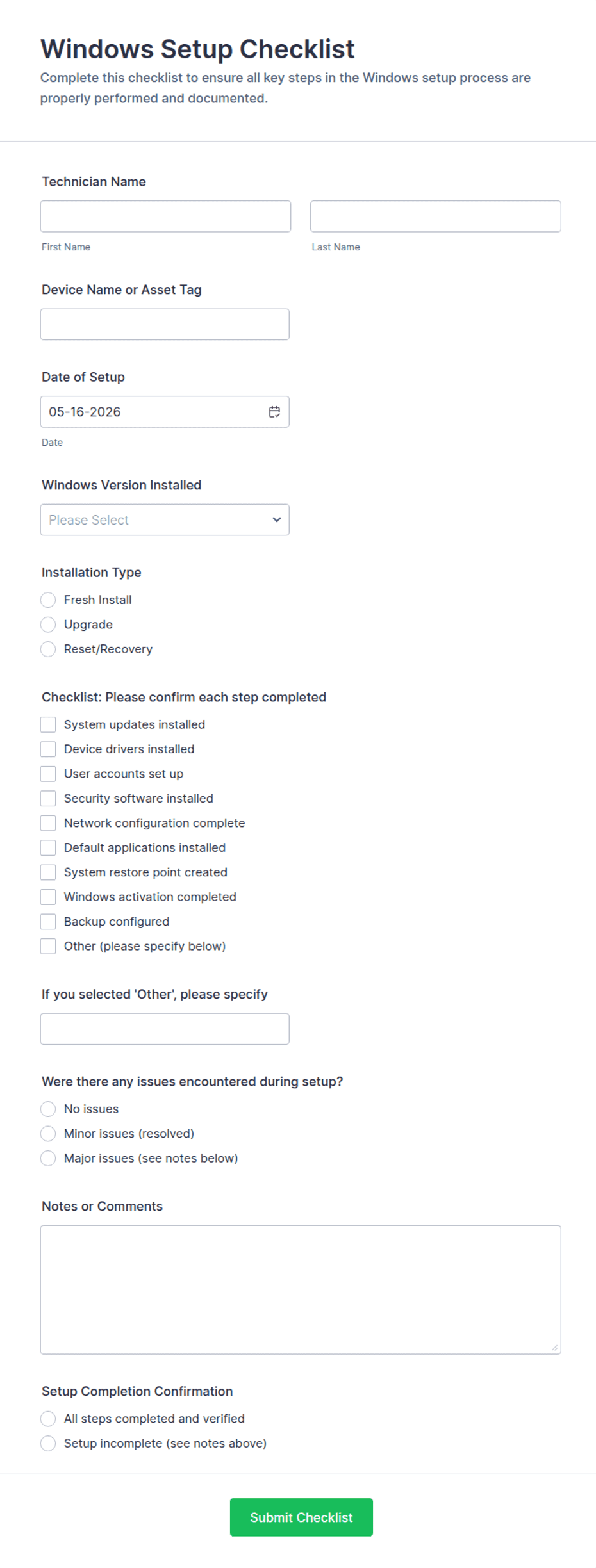 Windows Notepad Checklist Windows Setup Checklist Form Template | Jotform