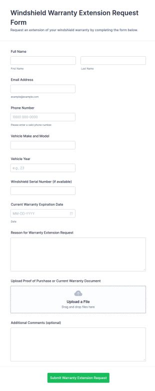 Windshield Warranty Extension Request Form Template