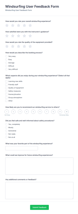 Windsurfing User Feedback Form Template