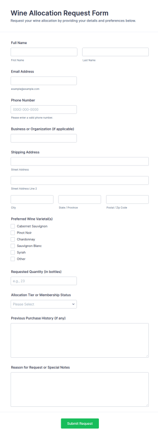Wine Allocation Request Form Template