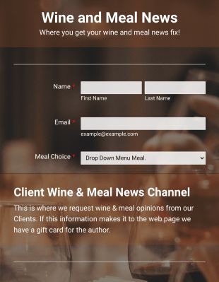 Wine And Meal News Form Template