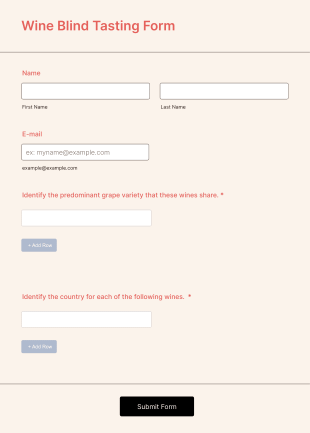 Wine Blind Tasting Form Template