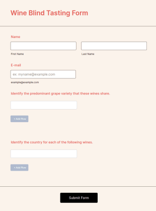 Wine Blind Tasting Form Template