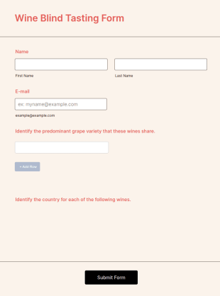 Wine Blind Tasting Form Template