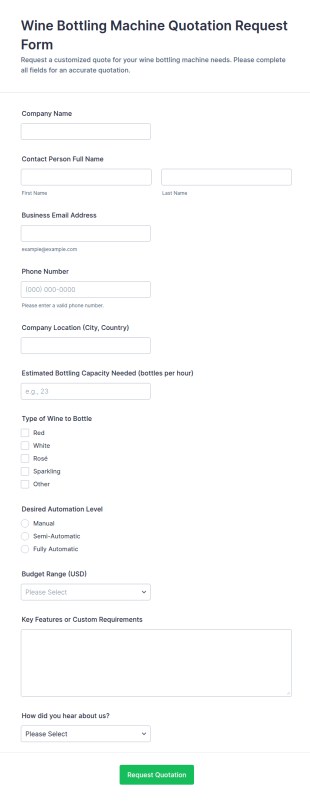 Wine Bottling Machine Quotation Request Form Template