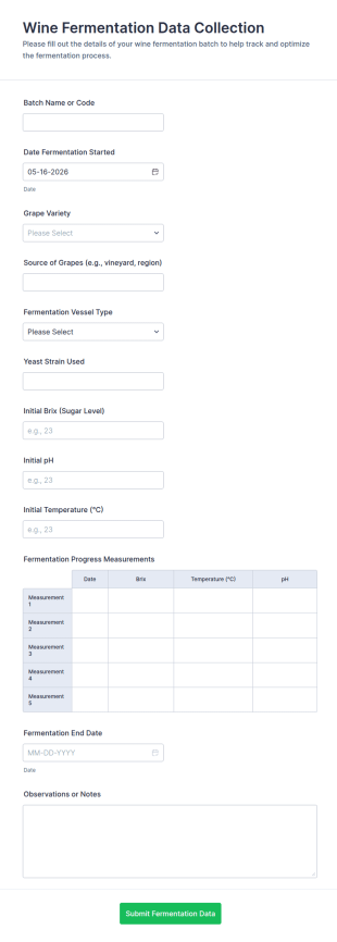Wine Fermentation Data Collection Form Template
