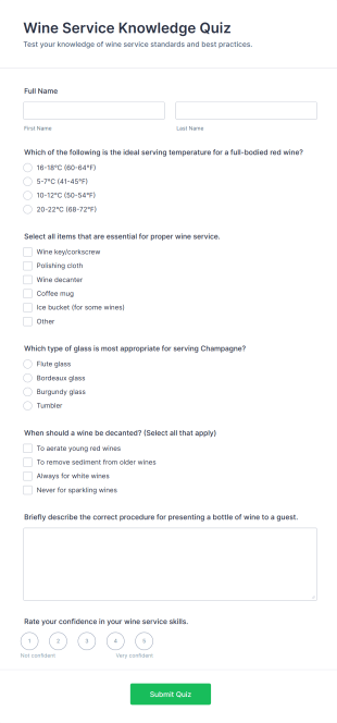 Wine Service Knowledge Quiz Form Template