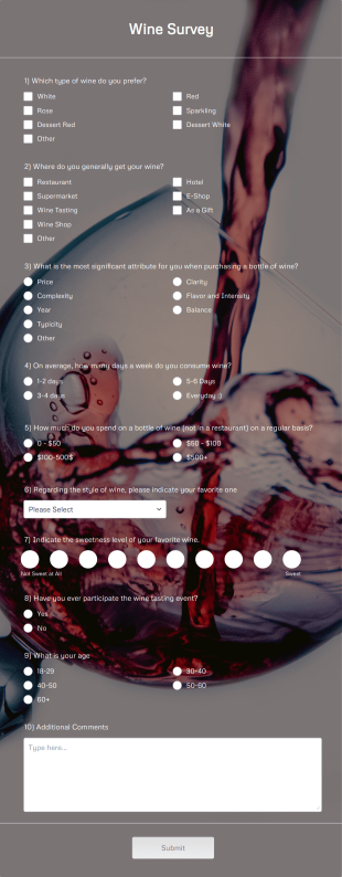 Wine Survey Form Template