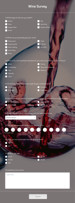 Wine Survey Form Template
