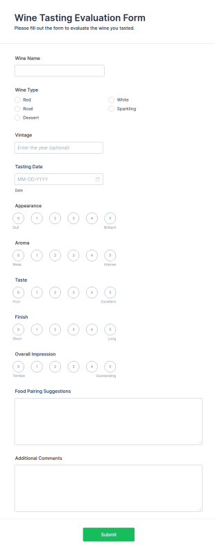 Wine Tasting Evaluation Form Template