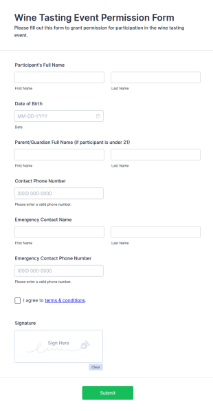 Wine Tasting Event Permission Form Template
