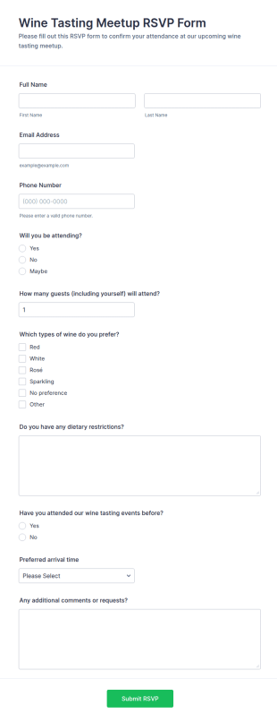 Wine Tasting Meetup RSVP Form Template
