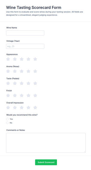 Wine Tasting Scorecard Form Template