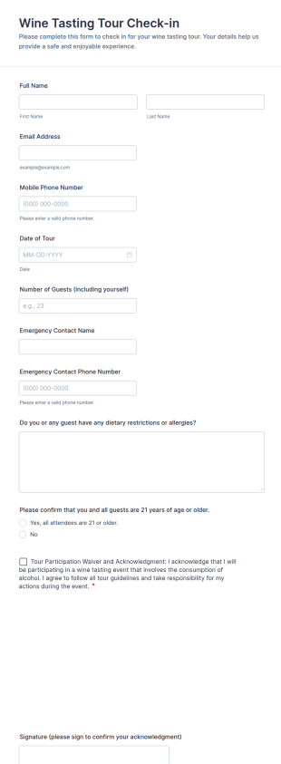Wine Tasting Tour Check In Form Template