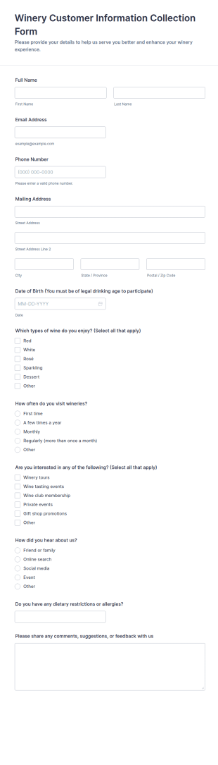 Winery Customer Information Collection Form Template