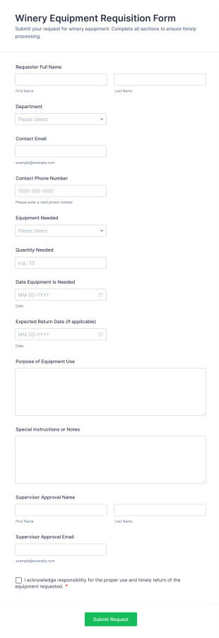 Winery Equipment Requisition Form Template
