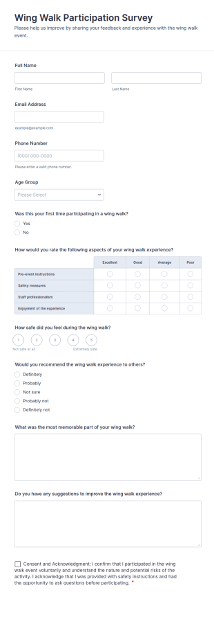 Wing Walk Participation Survey Form Template