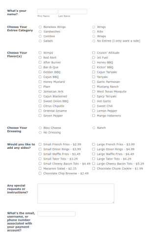Wings Over Wednesday Order Form Template