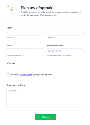 Winkelen Op Afspraak Formulier Form Template